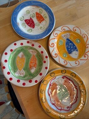 Coldwater Creek Il Mare Terracotta Fish Salad Plates Set/4 vintage made in Italy